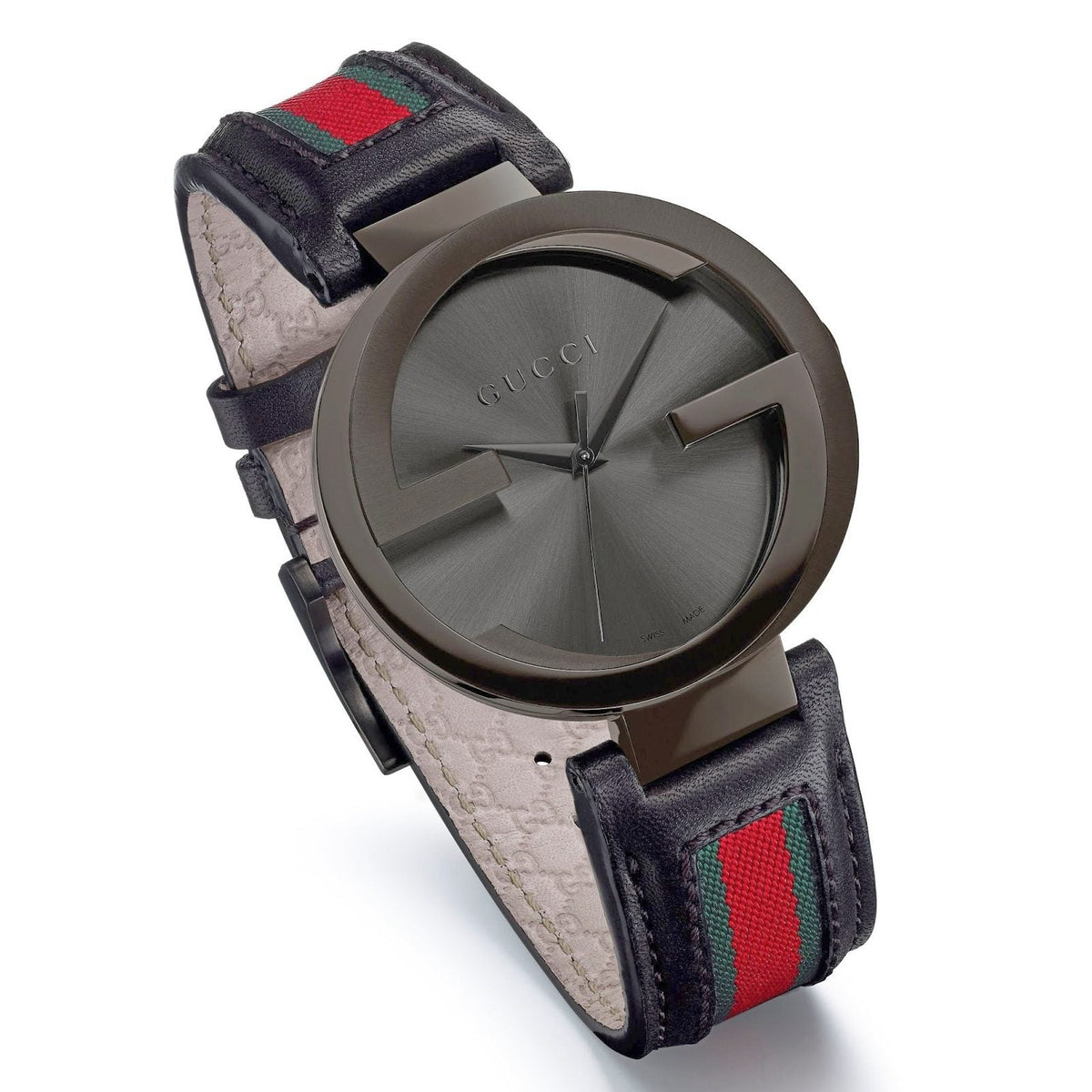  Shop Authentic Gucci Interlocking G XL Black Dial Red & Green Leather Strap Watch For Men - YA133206 - Luxxuri