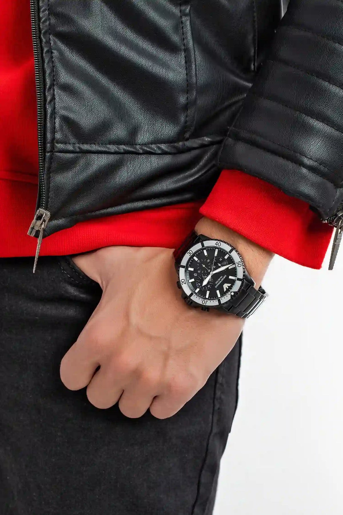  Shop Authentic Emporio Armani Diver Chronograph Black Dial Black Steel Strap Watch For Men - AR80050 - Luxxuri