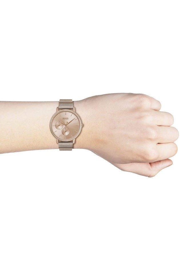 Shop Authentic Hugo Boss Infinity Carnation Gold Dial Gold Mesh Bracelet Watch for Women - 1502519 - Luxxuri