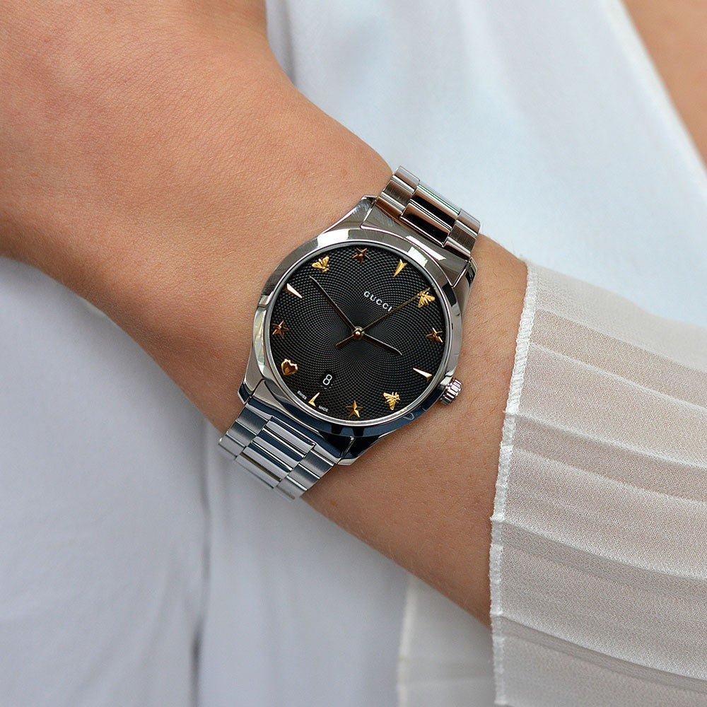  Shop Authentic Gucci G Timeless Black Dial Silver Steel Strap Watch For Women - YA1264029 - Luxxuri