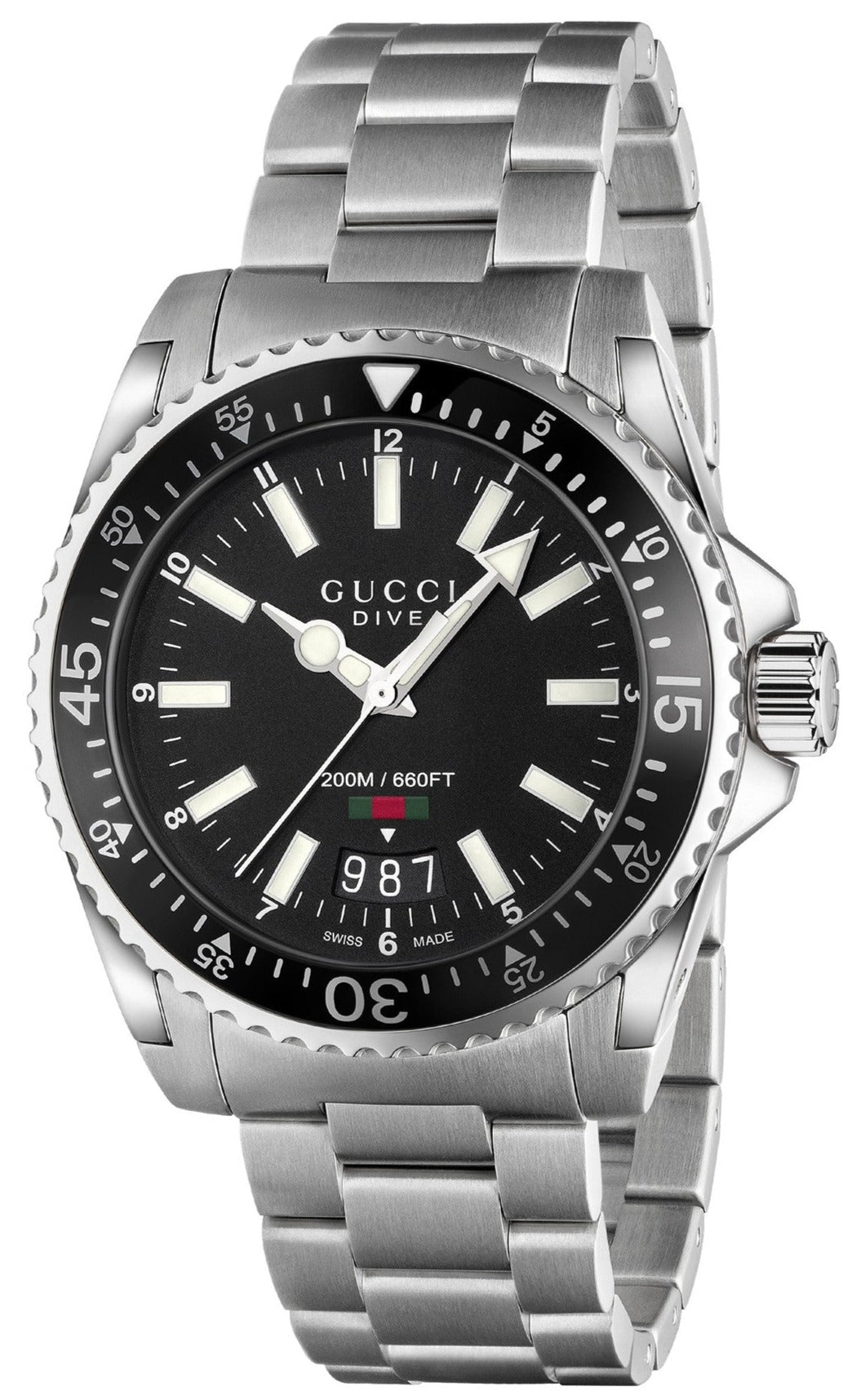  Shop Authentic Gucci Dive Quartz Black Dial Silver Steel Strap Watch For Men - YA136301 - Luxxuri