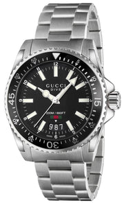  Shop Authentic Gucci Dive Quartz Black Dial Silver Steel Strap Watch For Men - YA136301 - Luxxuri