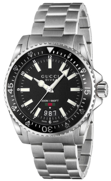 Shop Authentic Gucci Dive Quartz Black Dial Silver Steel Strap Watch For Men - YA136301 - Luxxuri