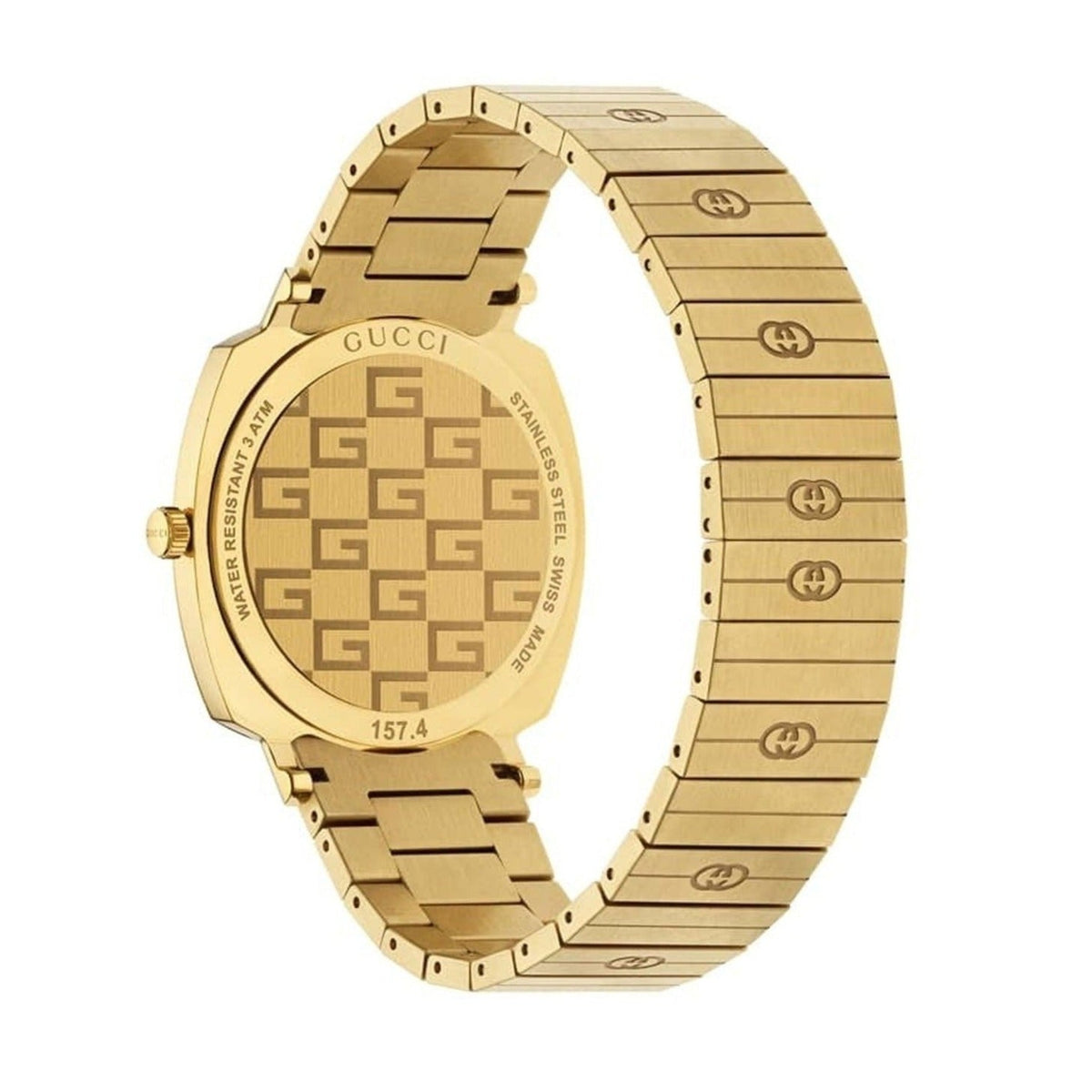  Shop Authentic Gucci Grip Quartz Yellow Gold Dial Gold Steel Strap Unisex Watch - YA157409 - Luxxuri