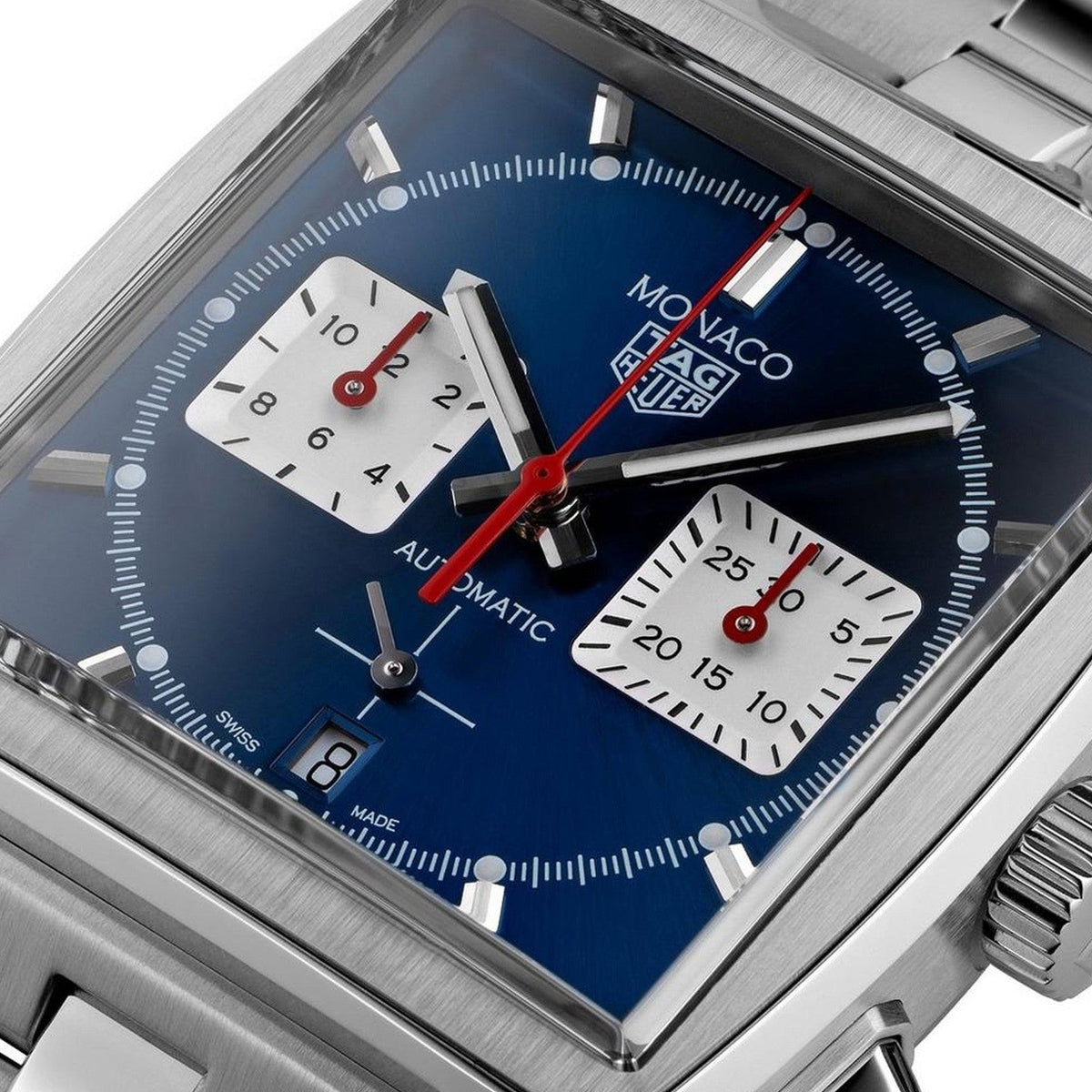  Shop Authentic Tag Heuer Monaco Automatic Chronograph Blue Dial Silver Steel Strap Watch for Men - CBL2111.BA0644 - Luxxuri