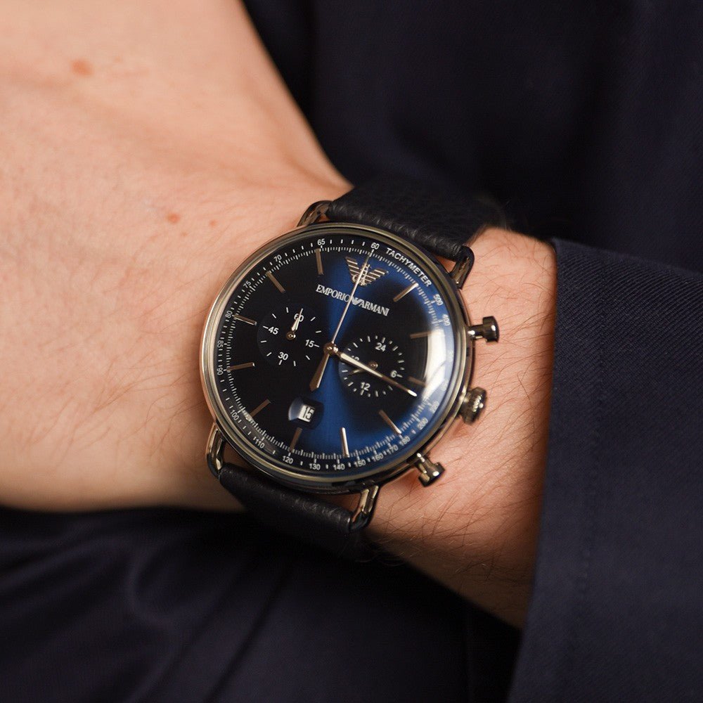  Shop Authentic Emporio Armani Aviator Blue Dial Blue Leather Strap Watch For Men - AR11105 - Luxxuri
