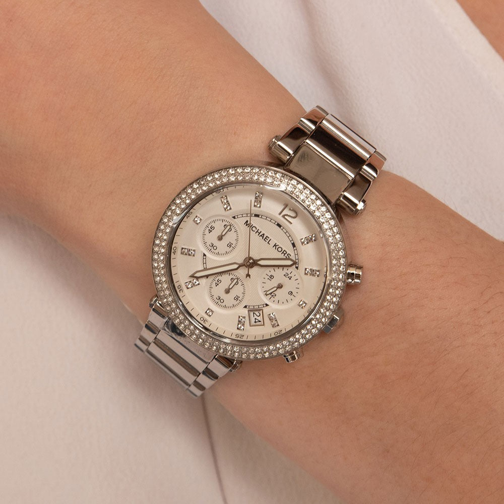  Shop Authentic Michael Kors Parker Silver Dial Silver Steel Strap Watch for Women - MK5353 - Luxxuri