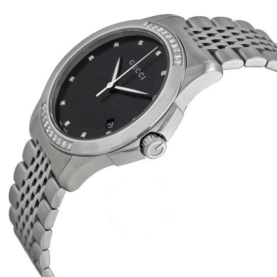  Shop Authentic Gucci G Timeless Diamonds Black Dial Silver Steel Strap Watch For Women - YA126408 - Luxxuri