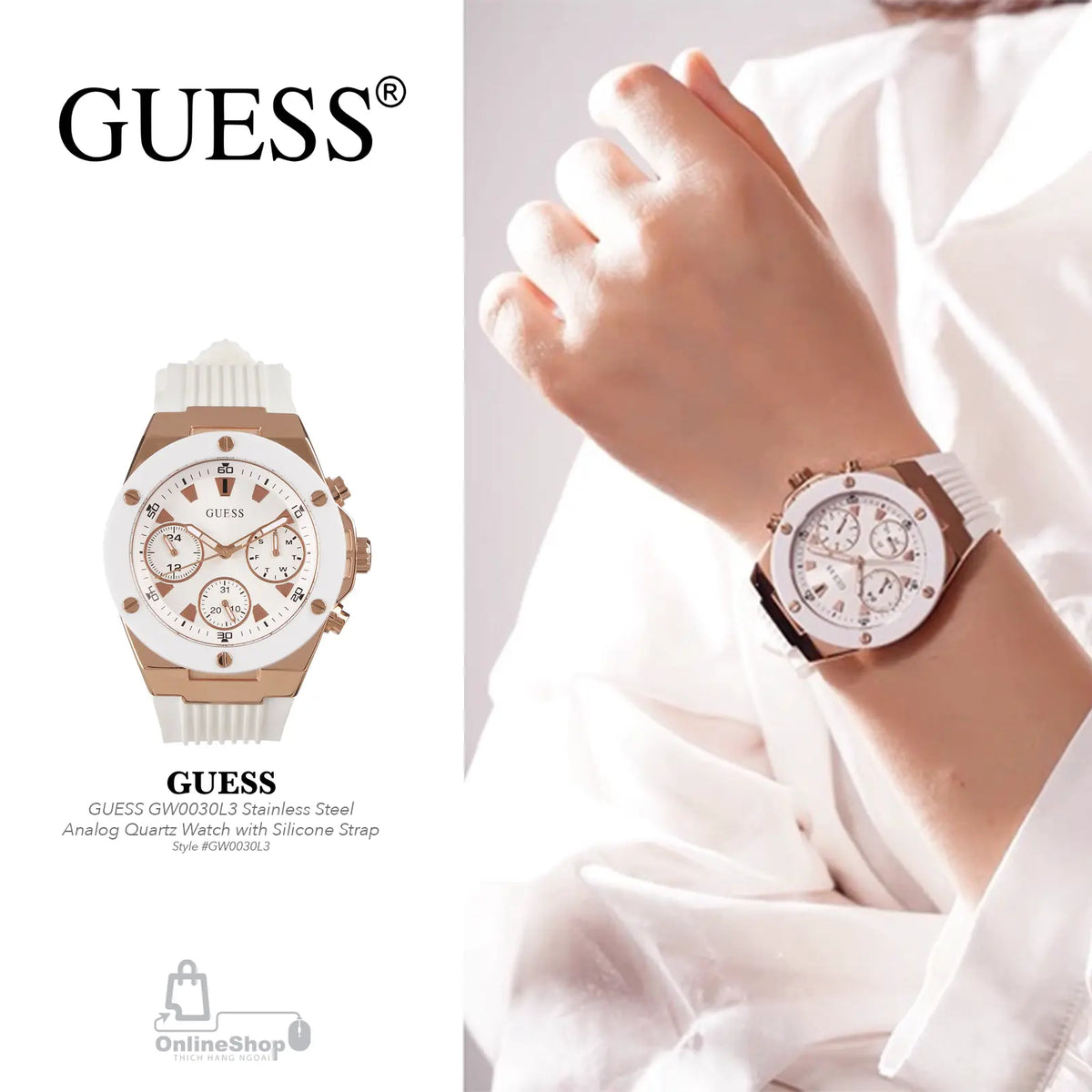  Shop Authentic Guess Athena White Dial White Rubber Strap Watch For Women - GW0030L3 - Luxxuri