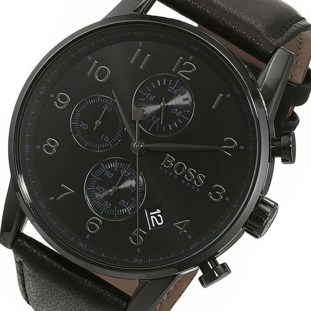  Shop Authentic Hugo Boss Navigator Black Dial Black Leather Strap Watch for Men - 1513497 - Luxxuri