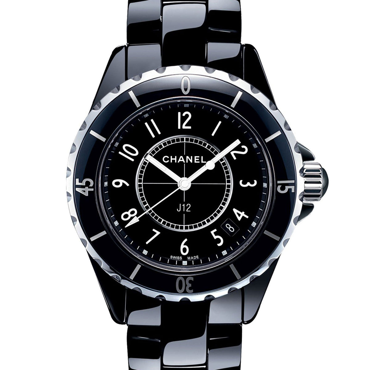  Shop Authentic Chanel J12 Quartz Ceramic Black Dial Black Steel Strap Watch for Women - J12 H0682 - Luxxuri