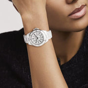  Shop Authentic Chanel J12 Diamonds Mother of Pearl White Dial White Steel Strap Watch for Women - J12 H5704 - Luxxuri