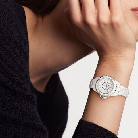  Shop Authentic Chanel J12 Diamonds Mother of Pearl White Dial White Steel Strap Watch for Women - J12 H5704 - Luxxuri