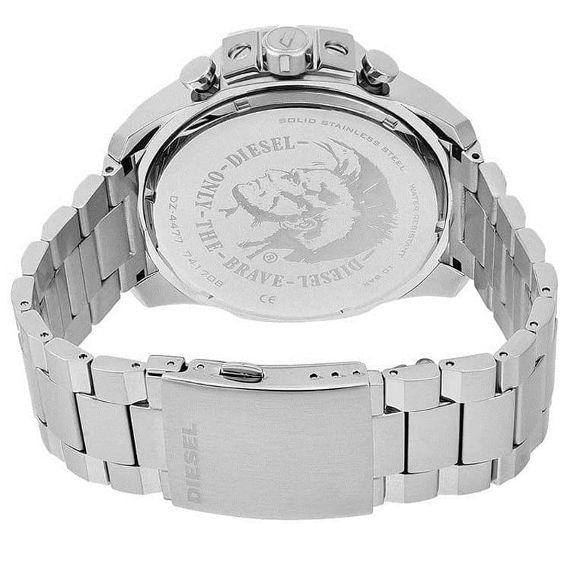  Shop Authentic Diesel Mega Chief Chronograph Silver Dial Silver Steel Strap Watch For Men - DZ4477 - Luxxuri