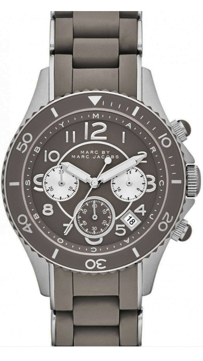  Shop Authentic Marc Jacobs Rock Chronograph Grey Dial Grey Silicone Strap Watch for Women - MBM2595 - Luxxuri