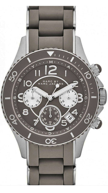  Shop Authentic Marc Jacobs Rock Chronograph Grey Dial Grey Silicone Strap Watch for Women - MBM2595 - Luxxuri