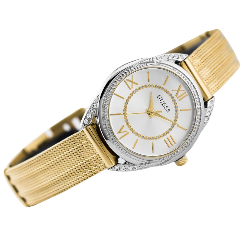  Shop Authentic Guess Whisper Silver Dial Gold Mesh Bracelet Watch for Women - W1084L2 - Luxxuri