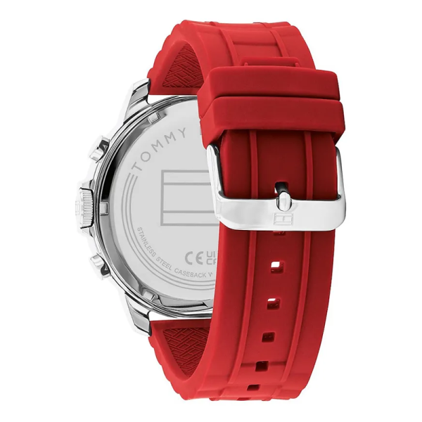  Shop Authentic Tommy Hilfiger Luca Chronograph Grey Dial Red Silicone Strap Watch For Men - 1710490 - Luxxuri