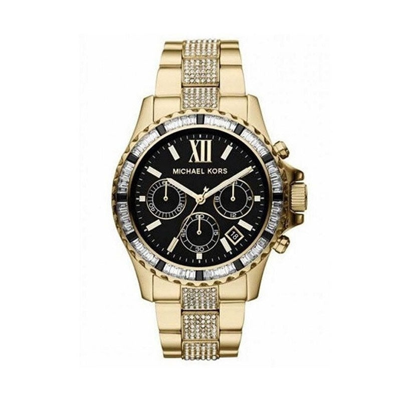  Shop Authentic Michael Kors Everest Chronograph Black Dial Gold Steel Strap Watch For Women - MK5828 - Luxxuri