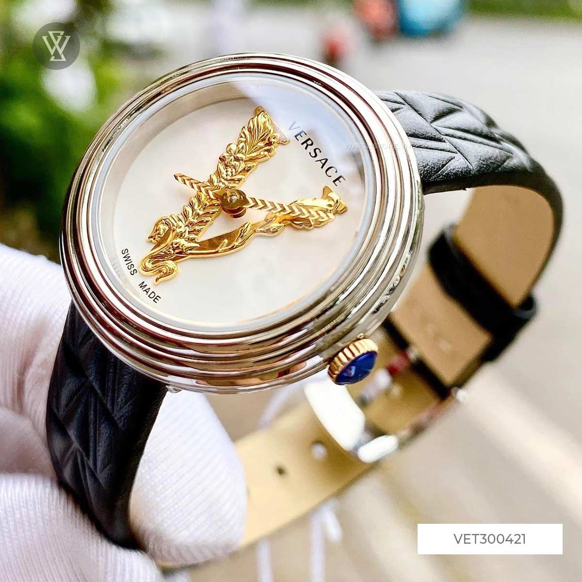  Shop Authentic Versace Virtus Quartz White Dial Black Leather Strap Watch For Women - VET300421 - Luxxuri