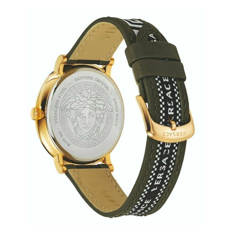  Shop Authentic Versace V-Circle Quartz Green Dial Green Leather Strap Watch for Men - VEBQ01519 - Luxxuri