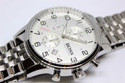  Shop Authentic Hugo Boss Aeroliner Chronograph Quartz White Dial Silver Steel Strap Watch For Men - HB1512445 - Luxxuri