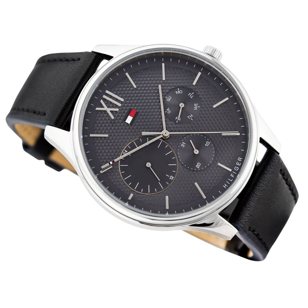  Shop Authentic Tommy Hilfiger Damon Multifunction Black Dial Black Leather Strap Watch for Men - 1791417 - Luxxuri