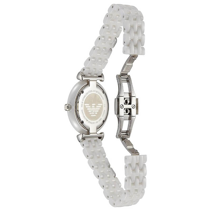  Shop Authentic Emporio Armani Giannti T Bar Quartz Mother of Pearl Dial White Steel Strap Watch For Women - AR1485 - Luxxuri
