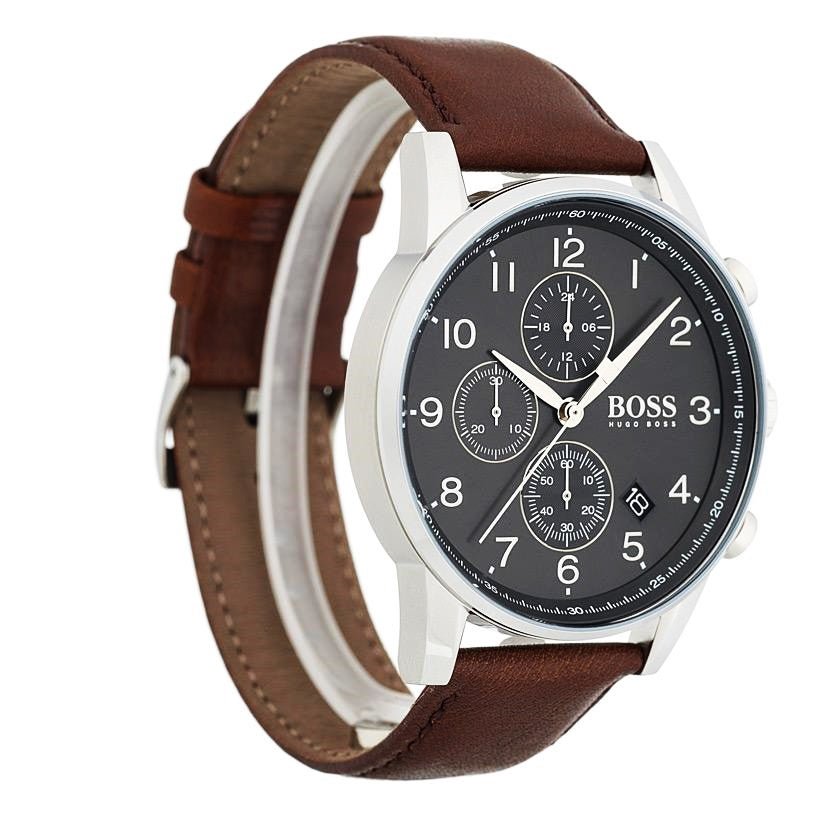  Shop Authentic Hugo Boss Navigator Grey Dial Brown Leather Strap Watch for Men - 1513494 - Luxxuri