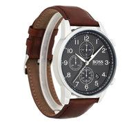  Shop Authentic Hugo Boss Navigator Grey Dial Brown Leather Strap Watch for Men - 1513494 - Luxxuri