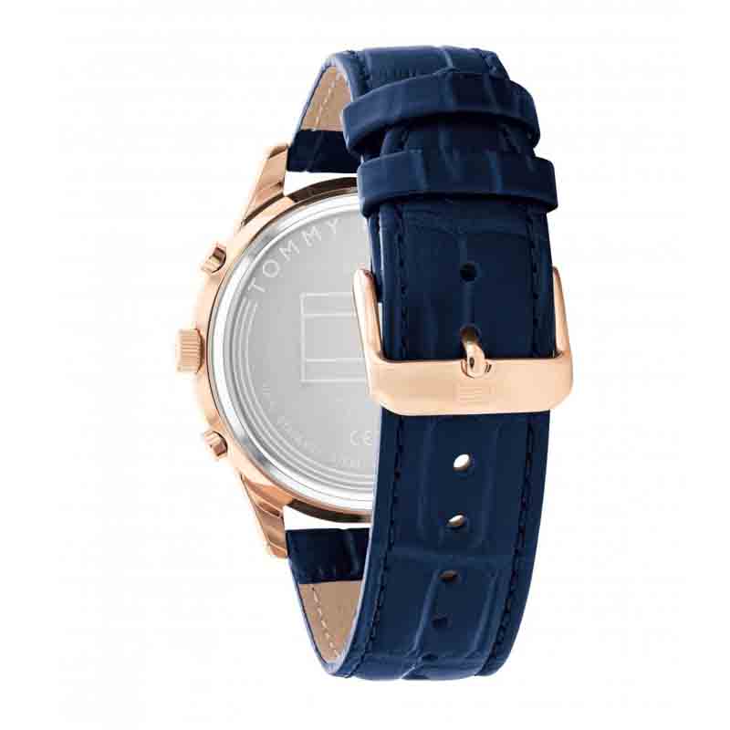  Shop Authentic Tommy Hilfiger Weston Chronograph Blue Dial Blue Leather Strap Watch For Men - 1710503 - Luxxuri