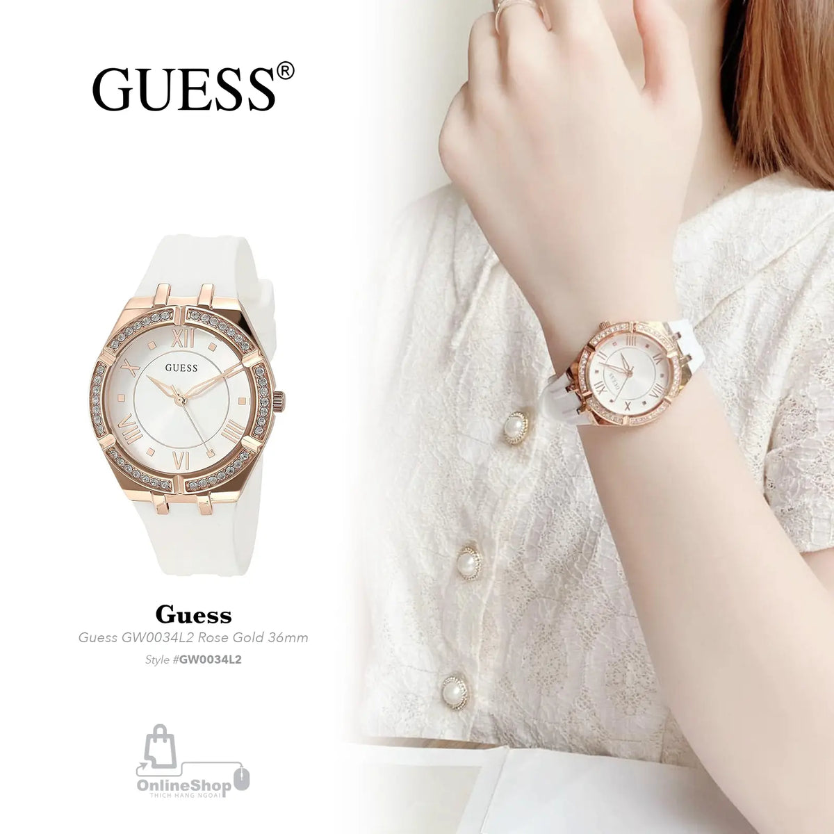  Shop Authentic Guess Cosmo Diamonds Silver Dial White Rubber Strap Watch for Women - GW0034L2 - Luxxuri