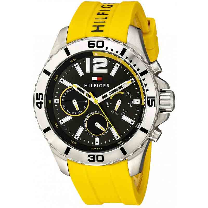  Shop Authentic Tommy Hilfiger Sports Multifunction Black Dial Yellow Rubber Strap Watch for Men - 1791144 - Luxxuri