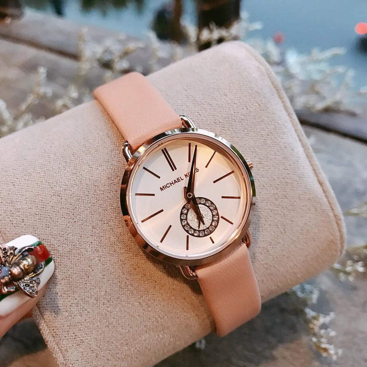  Shop Authentic Michael Kors Petite Portia Silver Dial Pink Rubber Strap Watch For Women - MK2735 - Luxxuri