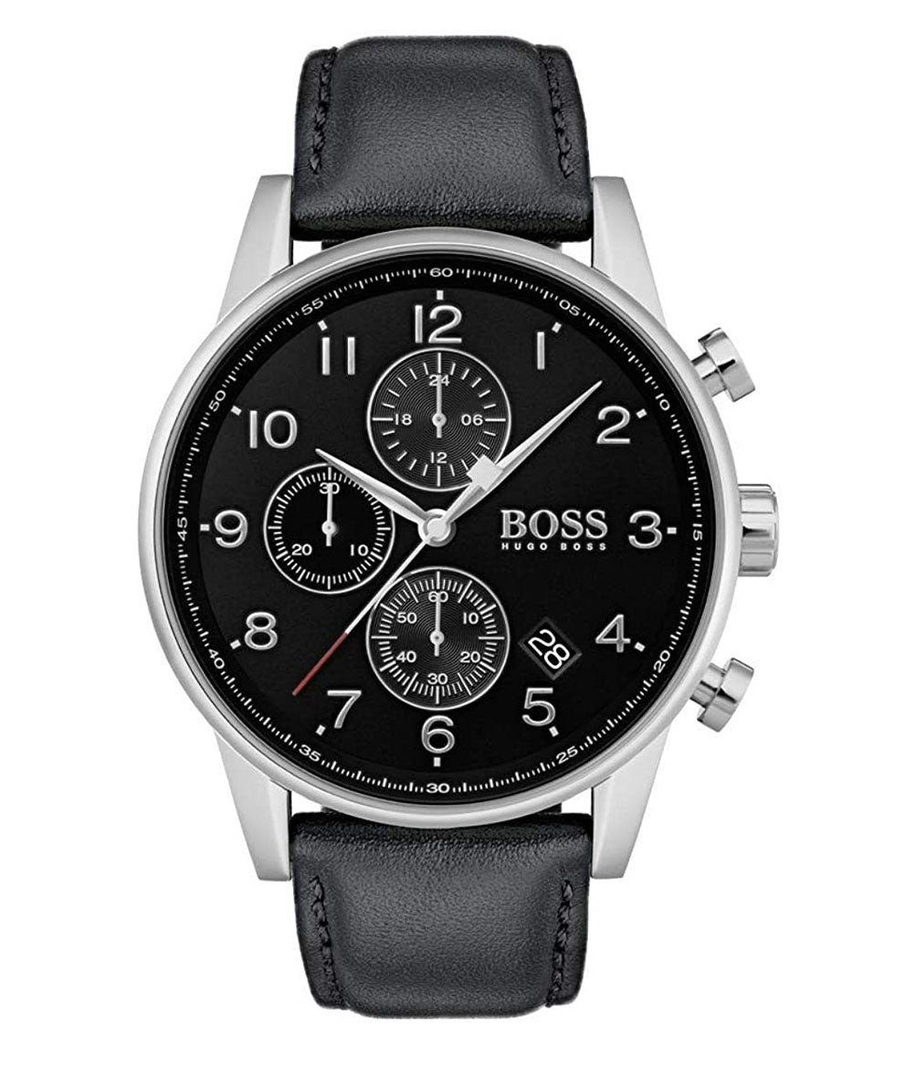  Shop Authentic Hugo Boss Navigator Black Dial Black Leather Strap Watch for Men - 1513678 - Luxxuri