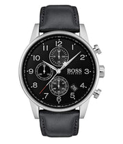  Shop Authentic Hugo Boss Navigator Black Dial Black Leather Strap Watch for Men - 1513678 - Luxxuri