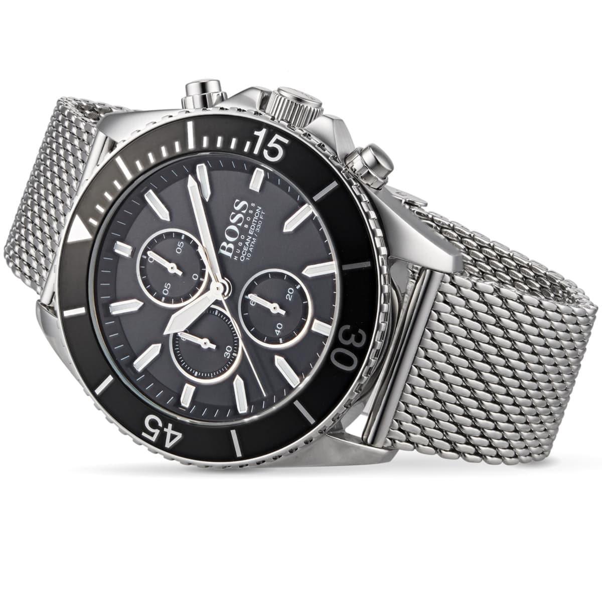  Shop Authentic Hugo Boss Ocean Edition Black Dial Silver Mesh Bracelet Watch for Men - 1513701 - Luxxuri