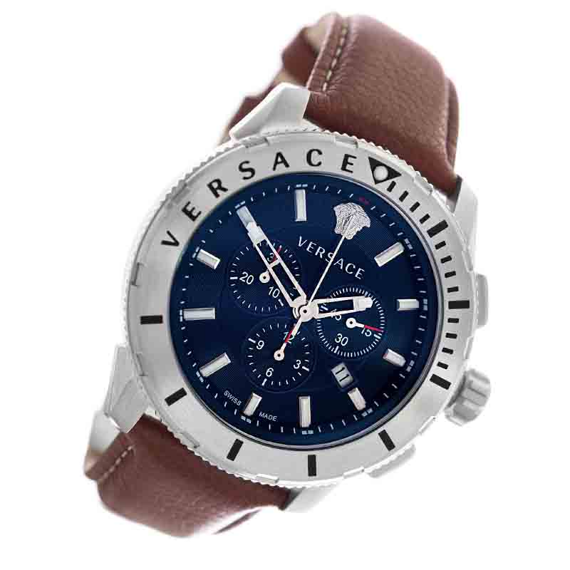  Shop Authentic Versace Casual Chronograph Blue Dial Brown Leather Strap Watch for Men - VERG002-18 - Luxxuri