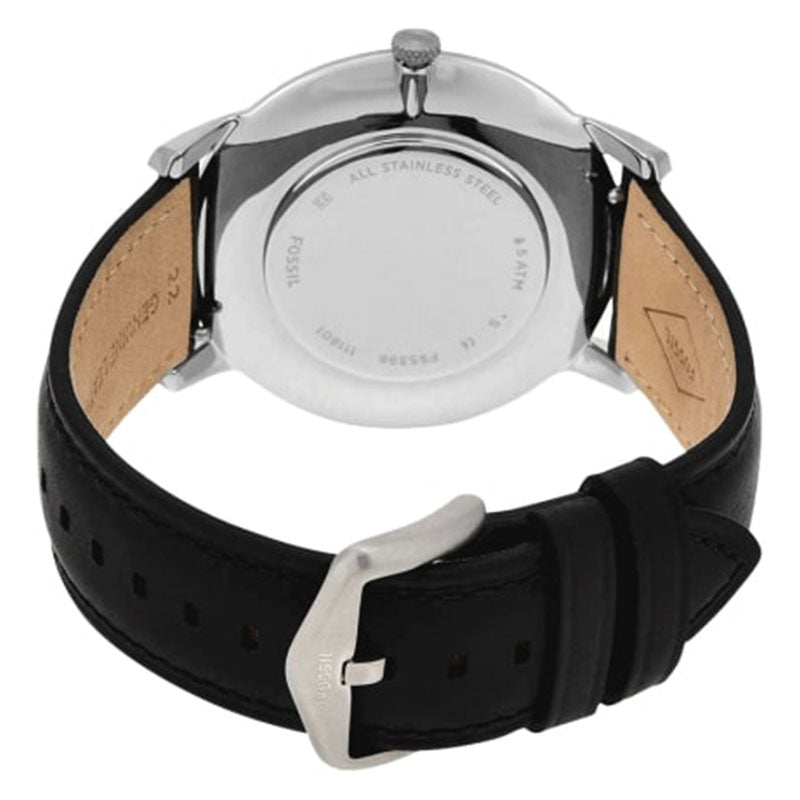  Shop Authentic Fossil The Minimalist Three Hand Black Dial Black Leather Strap Watch for Men - FS5398 - Luxxuri