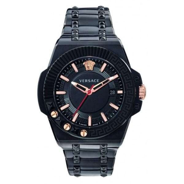  Shop Authentic Versace Chain Reaction Quartz Black Dial Black Steel Strap Watch for Men - VEDY00719 - Luxxuri