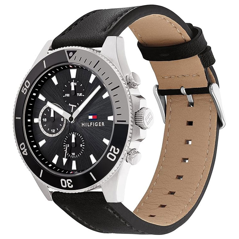  Shop Authentic Tommy Hilfiger Larson Chronograph Black Dial Black Leather Strap Watch For Men - 1791984 - Luxxuri