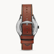  Shop Authentic Fossil Forrester Luggage Automatic Skeleton Blue Dial Brown Leather Strap Watch for Men - ME3179 - Luxxuri