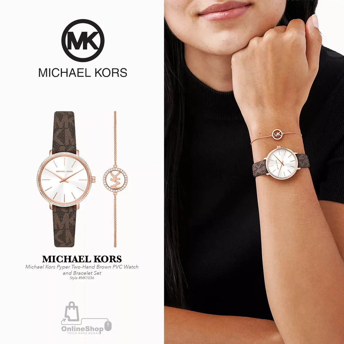  Shop Authentic Michael Kors Pyper Quartz Silver Dial Brown Leather Strap Watch for Women - MK1036 - Luxxuri