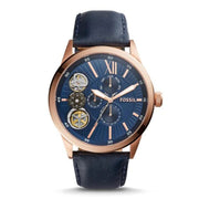  Shop Authentic Fossil Flynn Mechanical Blue Dial Blue Leather Strap Watch for Men - BQ2219 - Luxxuri