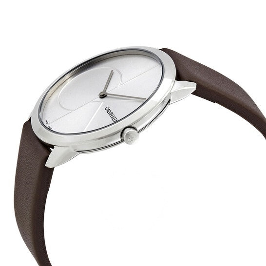  Shop Authentic Calvin Klein Minimal Silver Dial Brown Leather Strap Watch for Men - K3M211G6 - Luxxuri