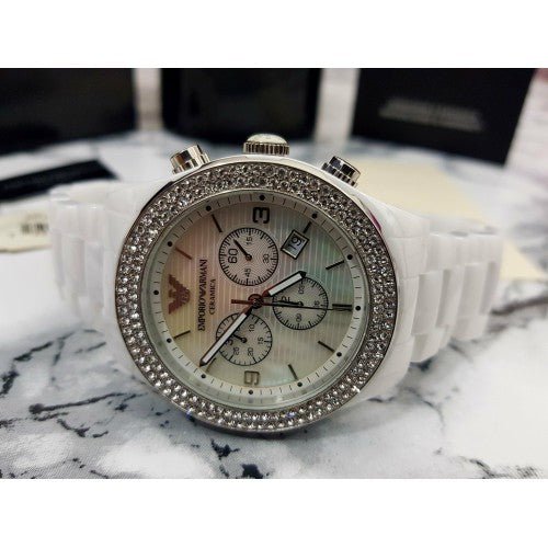  Shop Authentic Emporio Armani Ceramica Chronograph White Dial White Ceramic Strap Watch For Women - AR1456 - Luxxuri