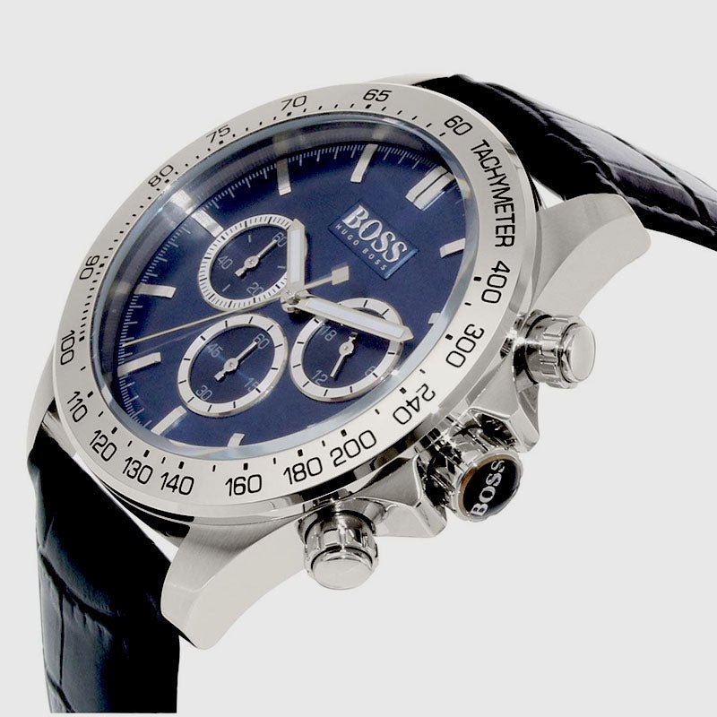  Shop Authentic Hugo Boss Ikon Blue Dial Black Leather Strap Watch for Men - 1513176 - Luxxuri