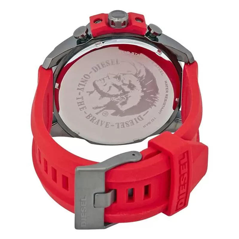  Shop Authentic Diesel Mega Chief Chronograph Black Dial Red Silicone Strap Watch For Men - DZ4427 - Luxxuri