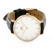 Daniel Wellington Petite Sheffield White Dial Black Leather Strap Watch For Women - DW00100174