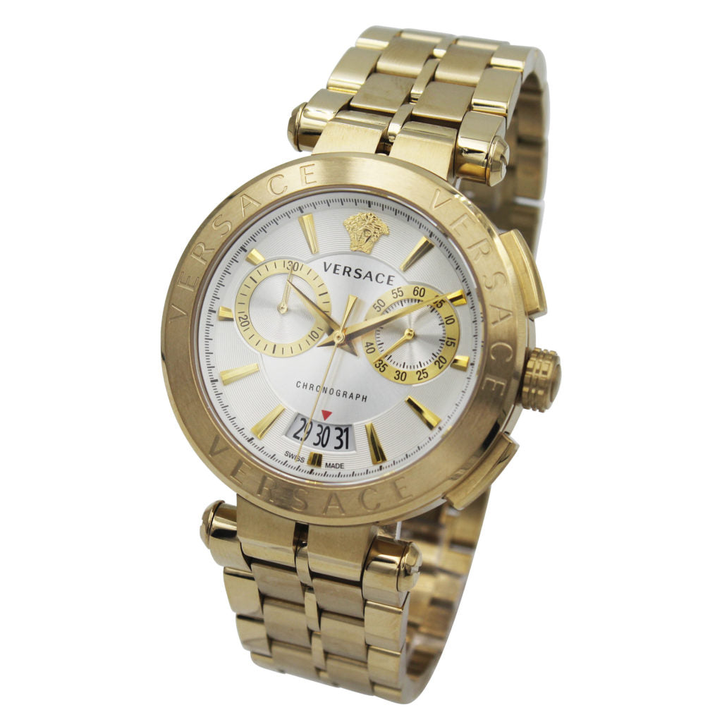  Shop Authentic Versace V Racer Chronograph White Dial Gold Steel Strap Watch for Men - VBR060017 - Luxxuri
